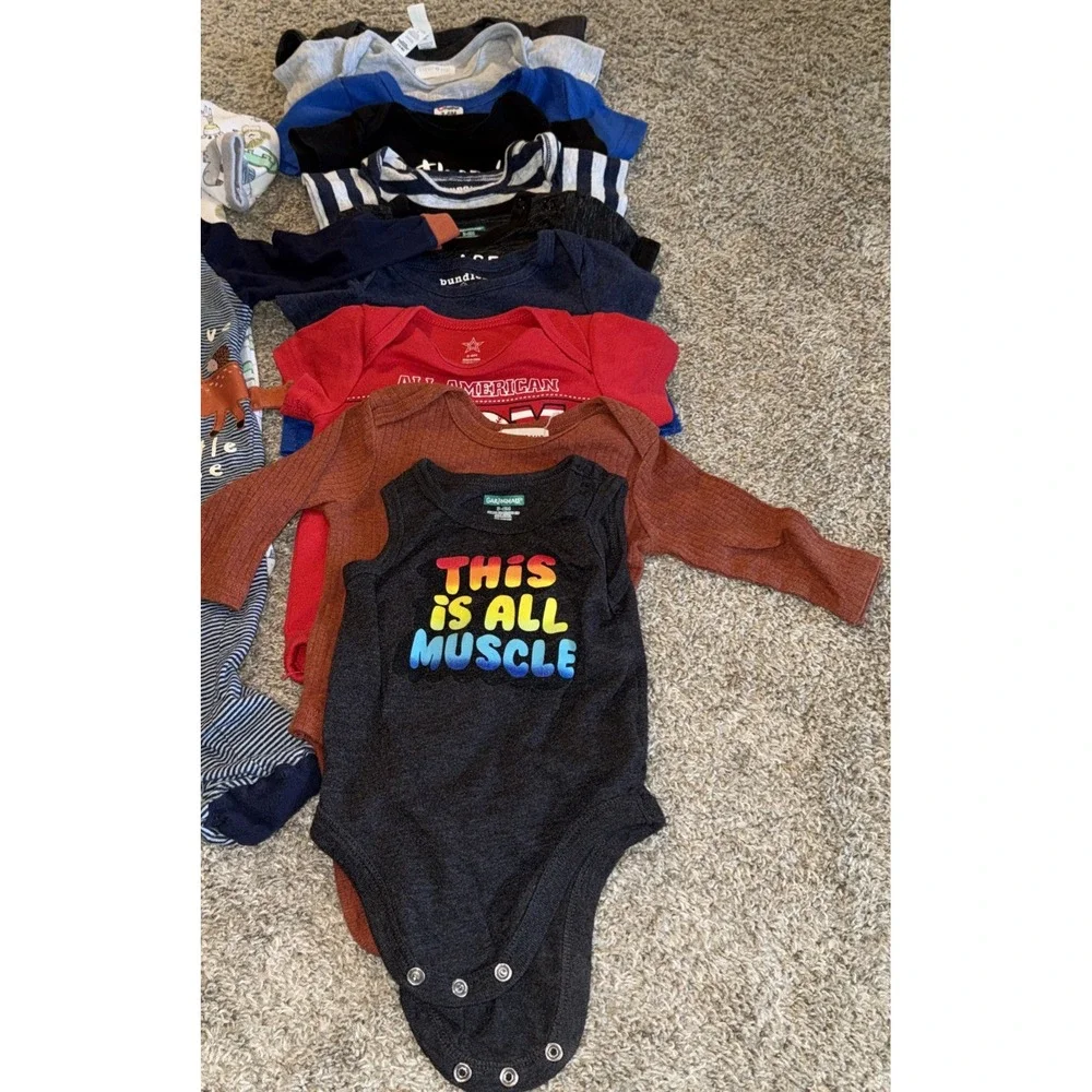 Lot Of 16 Mix Brand Baby Boy 3-6 Months Clothes 3 Pants 2 sleepers 11 Shirts